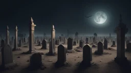 A Creepy Nightly Sequence Of Muslims Graveyard.