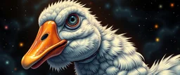 brilliant detailed full figure portrait disco glittery goose slug alien fluffy muscle man dino anime in the style of Escher and Giger
