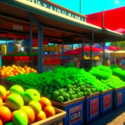 Mercado de agricultores, calidad ultra, hiper realista, hiperdetallado, arte pop, 3D 8k