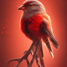 A beautiful portrait of a cyborg bird red color scheme, high key lighting, volumetric light high details psychedelic background