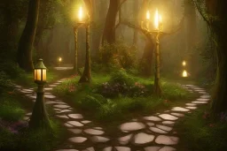  stone path lanterns forest