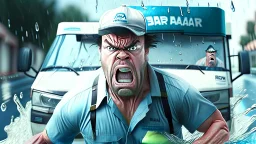 angry water delivery driver man