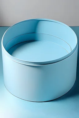 A very pale blue cardboard circular box with a height of 5 and a circle diameter of 20 and the top of the box should be transparent