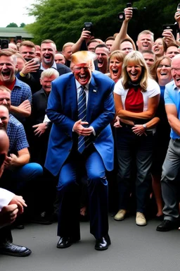 donald trump maniacally laughing while people kneel before him