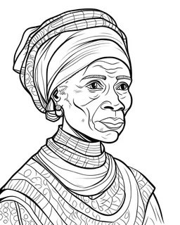 Sojourner truth, b&w line art style fashion, preppy style, simple line art, one line, line art, line drawing style, white background, picture, coloring book style on white background, well composed, clean coloring book page, No dither, no gradient, strong outline, No fill, No solids, vector illustration, –ar 9:11 –v 5