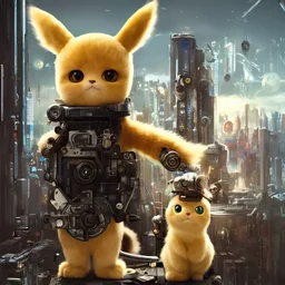 high quality video game sci - fi very cute fluffy! cat!! cyborg soldier with futuristic mechanical parts, cyberpunk monocle!, highly detailed, unreal engine cinematic smooth, in the style of detective pikachu, hannah yata charlie immer, dark blue neon light, low angle, uhd 8 k, sharp focus