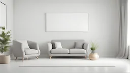Scandinavian living room with gray armchair on empty white wall background. 3d rendering