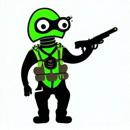 Alien, snake, metaljellyfishsombrero, vest, hands, holding gun, holster, steel military boots, squishy, chest plate, oxygen mask, bulbus nos snout, goggles