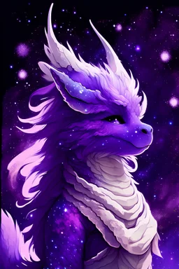 a cosmic, stellar, fluffy, purple, furry dragon in kemono style. about facing