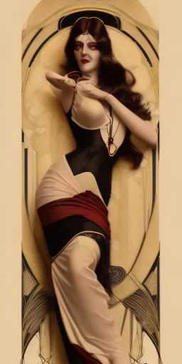 Art nouveau bold woman cudling with a shadow