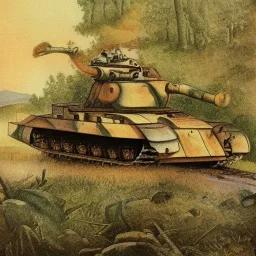 german tiger tank in a forest medieval print