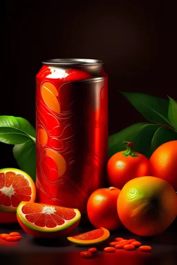 Orange and red can with chillis and oranges on the can in high definition