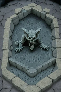 hexagon stone labyrinth featuring gargoyle skeleton