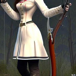 female line infantry, napoleonic victorian, flintlock musket, feminine corset boots, thighhigs miniskirt,