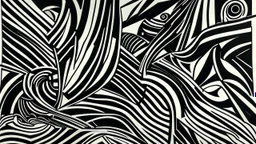 linograbado, arte abstracto, líneas claras, blanco y negro