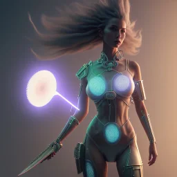 full body portrait of woman in the style of Gustavo Torres, 3d sculpted, unreal engine render, mdjrny-v4 style, highest quality render, cinema 4d, zbrush, flowing hair, perfect face, holding bloody knife, fighting stance, a beautiful digital painting of futuristic cyberpunk city lighting,