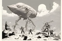 Worm-view camera, Inking art, Jean Giraud (Moebius), John Romita, Milton Caniff, Alex Raymond, John Buscema, an Alien creatures of an amazing species, comics inking art