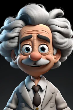Stwórz obraz naukowca podobnego do alberta einsteina który wygląda jak postać z animacji disneya ma duże oczy dobrze widoczne uśmiechnięte usta. Powinna być widoczna cała sylwetka tak żeby można było zanimować usta w innym programie