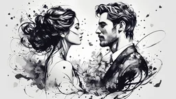 ink design of European woman and man, love