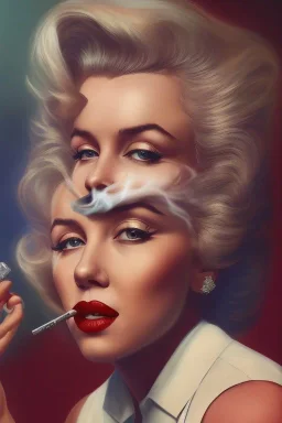 Marilyn Monroe, in full growth, smokes a cigarette, photorealistic, 4k