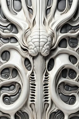 3d rendered organic white glossy plastic wall texture form inspired by HR giger, brain anatomy.HR giger style, single objects, abstract, scientific, black solid background, octane render, 8k post-production, artstation: award-winning: atmospheric: commanding: fantastical: clarity: 16k: ultra quality: striking: brilliance: stunning colors: amazing depth