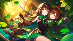 rave poster with Four-leaf clover catgirl brown hair