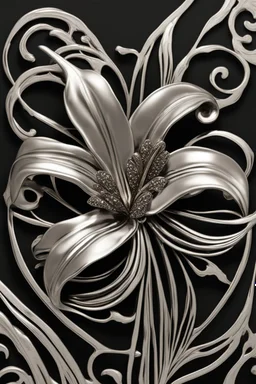 Black tie with silver brooch in the shape of an tiger lily flower