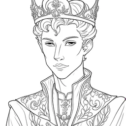 coloring page, cute prince, clean line art, line art, unique, Black and white, coloring sheet, realistic, unique, unique style, masterpiece, variation, clean coloring page, illustration,