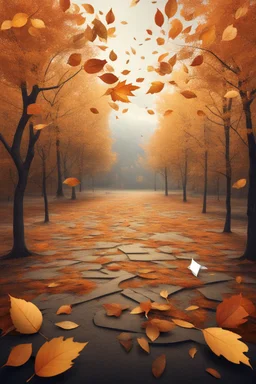 squared landscape with leaf fall, flying leaves, logo