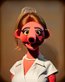 waitress woman muppet head, real photo, concept art, retro style, smooth, unreal engine 5, god lights, ray tracing, RTX, lumen lighting, ultra detail, volumetric lighting, 3d.