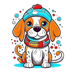 cartoon dog illustration style ,white background , Coloring book Holiday T-Shirt Design, Groovy Winter