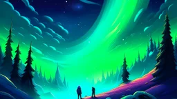 fantasy cartoon illustration: Norther lights