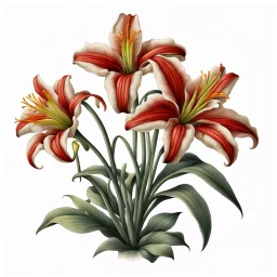 Western Red Lily illustration on white background, natural color, vignette
