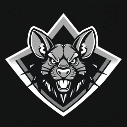 Rat face(Angry) logo on a triangular shield shape, vector(black white and gray)