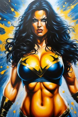 a series of pictures based on DC Comics Superheroes, amazing oil on canvas image of Chyna Laurer