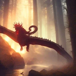 film still, cinematic dragon, chrome teeth, blazing forest fire by paul bonner