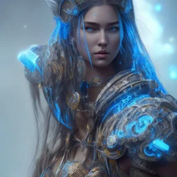 portriate of beautiful blue na'vi warrior,volumetric lighting, particals, intricate detail,realistc, close up