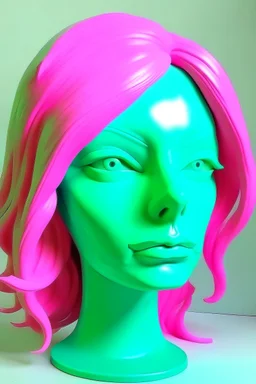 Mint girl face with rubber effect in all face with fuxia rubber effect hair