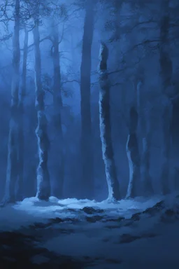 Winter Night, shades of blue, dark, moonlight forest