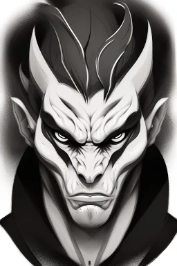 Draw a evil monster portrait with the face from Tristan Mendes France