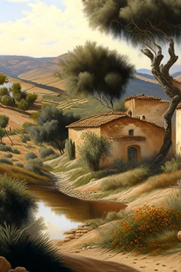 Spanish landscape painting, detailed, natural, realistic