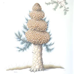 pinecone, tree, colored pencil drawing, realistic, serene, landscape, detailed