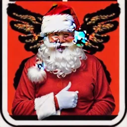 wings, freaky Santa with wings, laughing, flying, satan wings