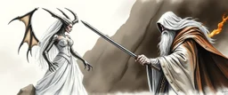 balrog bride vs gandalf , airbrush and pen outline