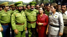 Morisco men and women gathered around a military commander in Morisco uniform