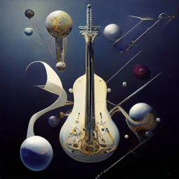 multiverse-like complex surgical instruments mixed with galaxy-like musical instruments,,Abstract painting formed by a mix of human flesh-like surgical instruments and universe-like musical instruments,neuralink,minimalism,Painting By Adrian Ghenie, Rene Magritte, Salvador Dali, Lucian Freud