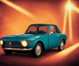 fiat 125p, city. high speed. bokeh. lens flare. warm lights. high detailed. oil on canvas