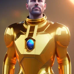 beautiful cosmic golden boy, nice smiling, delicate colors, beautiful glamour galactic golden dress, ultra sharp focus, 8k, unreal engine 5, extremely sharp detail, light effect, soft light atmosphere of a spaceship, smooth, full of details, face in front, complete vision of body