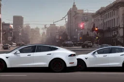 A Tesla 'Model Y' is drifting at high speeds, on the streets of San Francisco. (CINEMATIC, WIDE ANGLE LENS, PHOTO REAL)