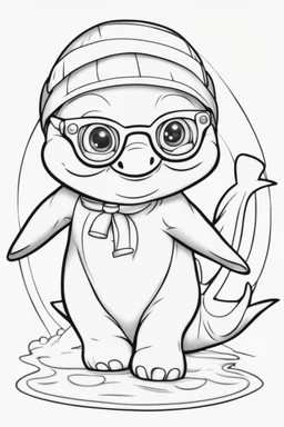 Outline art for cute coloring pages with dolphin with glasses, full body, white background, sketch style, only use outline, clean line art, no shadows and clear and well outlined.